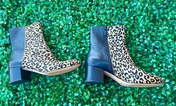 Donald Pliner Cindee Tan Black Leopard Print Leather Booties Womens Sz 7 M