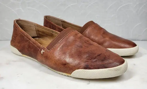 Frye  Melanie Shoes Womens 7 Cognac Brown Leather Embossed Logo Slip On Flats