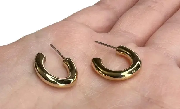 Shiny Gold Tone Huggie Hoops Rhinestone Pierced Earrings Set