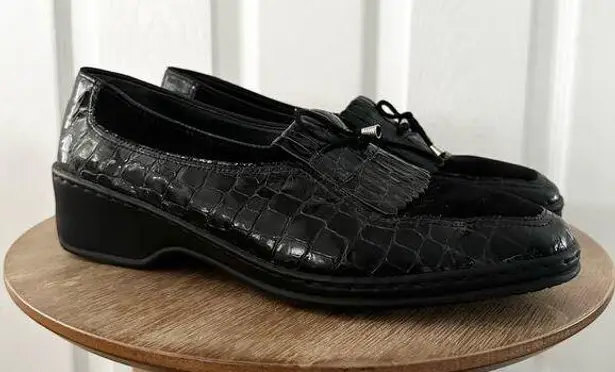 Ara Black Croc Embossed Rachel Slip On Loafer Low Comfort Wedge 7.5 G UK 10 US Size undefined