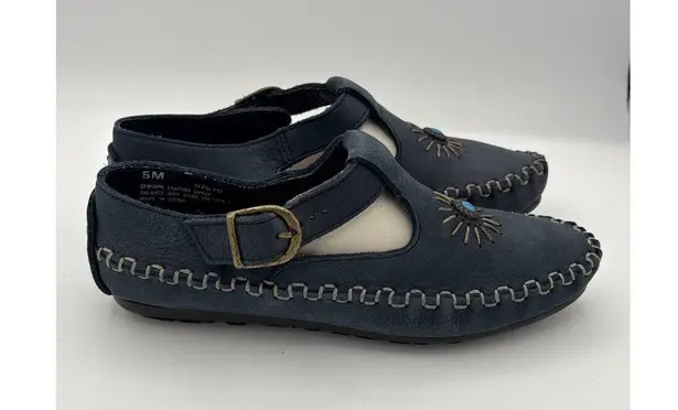 Hush Puppies Womens Leather Sunburst T-Strap Shoes Size 5 Blue