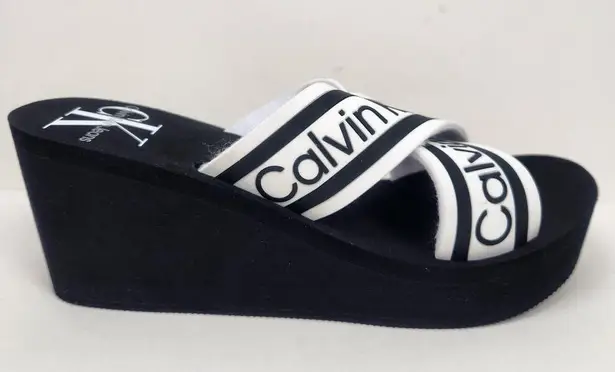 Calvin Klein  Jeans Resort Wedge Sandals White Black Size 10 M