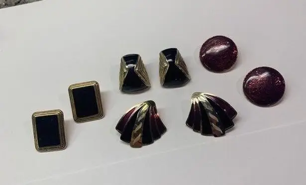 Pierre Cardin Lot Of 4 Costume Earrings Vintage - Modern Pierced Enamel 1 Signed