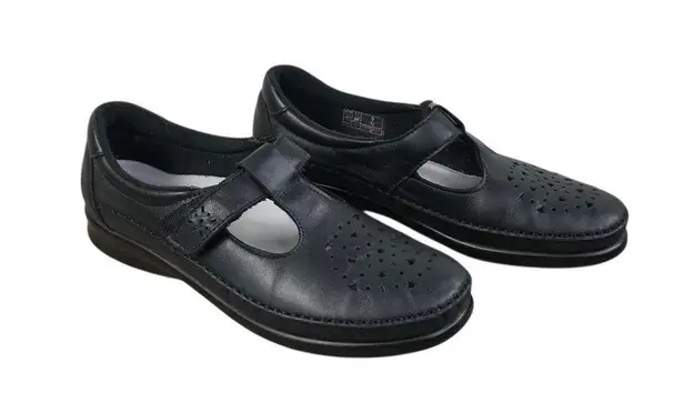 SAS Willow Leather Loafer Women Sz 9N Black Cutout Tripad Comfy Retro Made USA