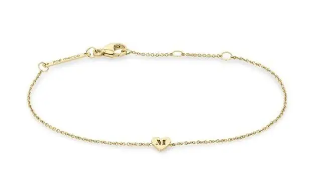 14K GOLD INITIAL HEART BRACELET M engraved zoe chicco