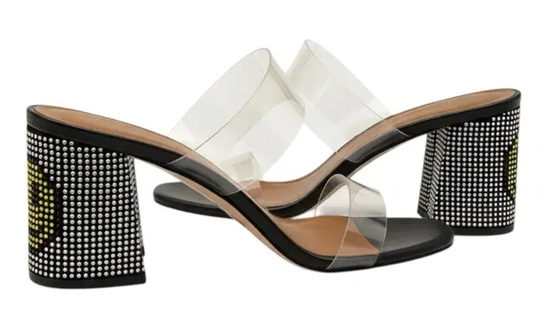 Kurt Geiger Party Clear Embellished Smiley Face Block Heel Sandals 10.5 (41.5)
