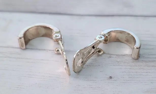 Vintage Clip On Earrings Silver Tone Hoops