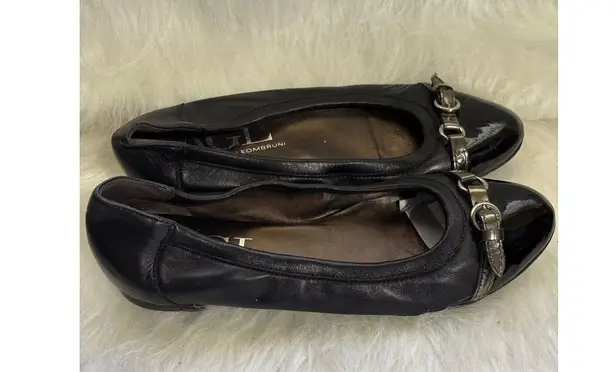 AGL Attilio Giusti Leombruni Black Leather Patent Ballet Flats Buckle Detail 8.5