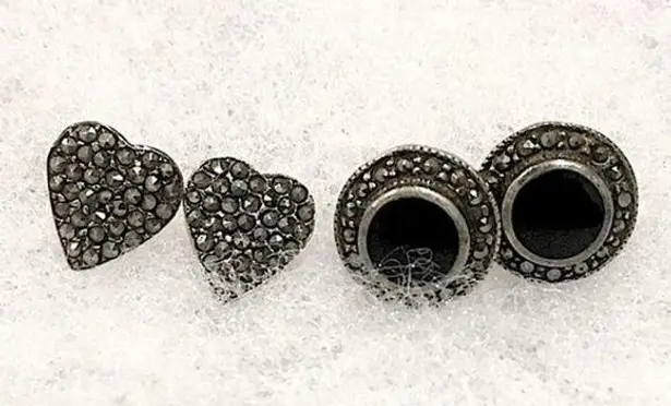 Onyx Vintage Marcasite & Heart Shaped Sterling Studs