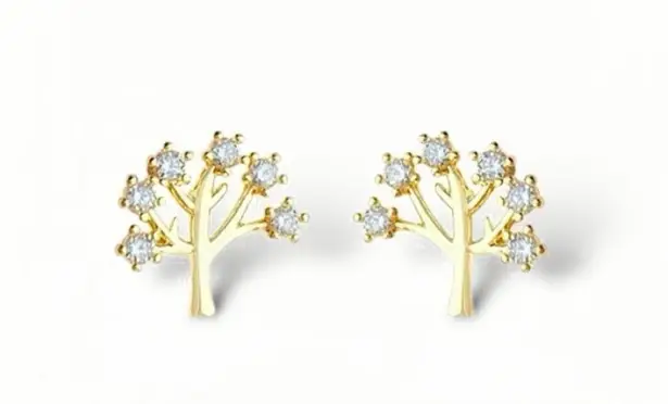 Small Tiny CZ Tree Stud Earrings for Women Gold