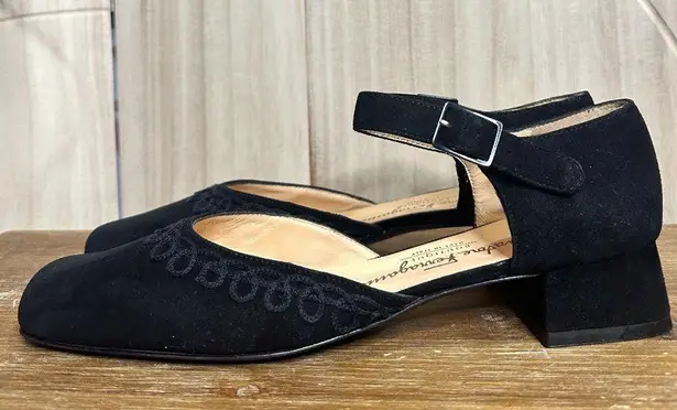 Salvatore Ferragamo Black Suede Square Close Toed Vintage Coquette Block Heels 9 - Image 1