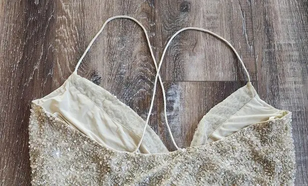 Retrofête Retrofete Mini Sequin Dress Faux Wrap Sleeveless Tan/Brown Size Medium