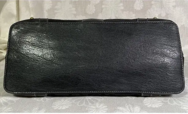 Etienne Aigner Black Leather and Canvas Satchel Bag Brass Accents