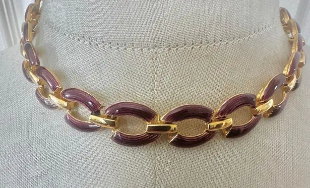 Vintage Gold & Plum Enamel Link Necklace