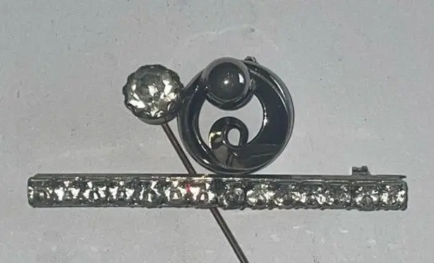 Lot of 3 Silver Tone CZ Rhinestone Brooch Shoulder Pins Stick Pin