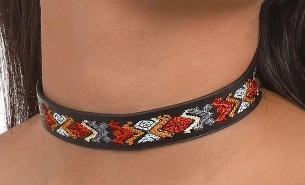 Embroidered Tribal Aztec Choker Blue
