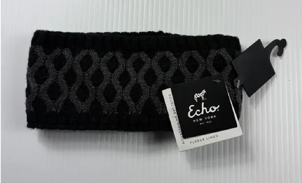Echo New York Fleece Lined Headband Knit Ear Warmer Winter Accessory Black