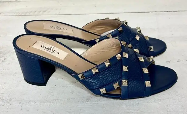 Valentino Garavani  Rockstud Crisscross Leather Mules Sandals Blue Women 38.5 / 8