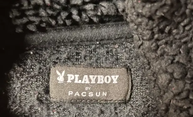 Playboy X Pacsun Unisex Size L/XL Oversized Black Sherpa Fleece Zip-Up Jacket