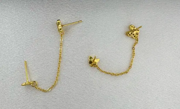 Double Piercing Dangle Chain Butterfly Earrings for Women Gold