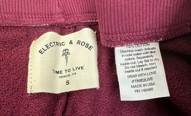 NEW Electric & Rose Feliz Cotton French Terry Jogger Relaxed Fit Maroon Small