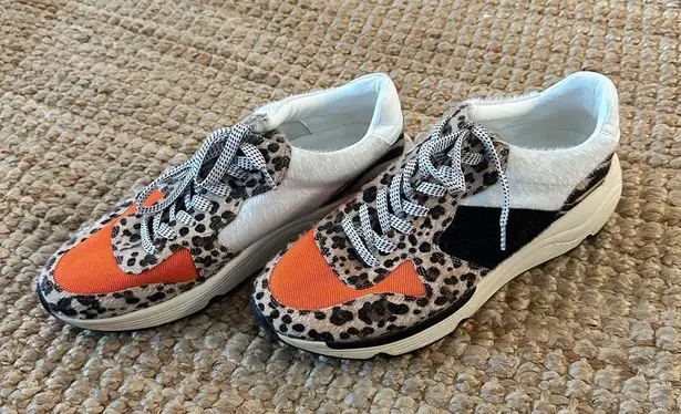 White Raven Willow Leopard Sneaker with Black and Orange Size 10