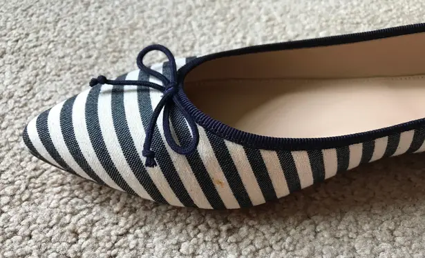 J.Crew Gemma Flats In Stripe 8 Navy Blue White Pointy Ballet Shoes