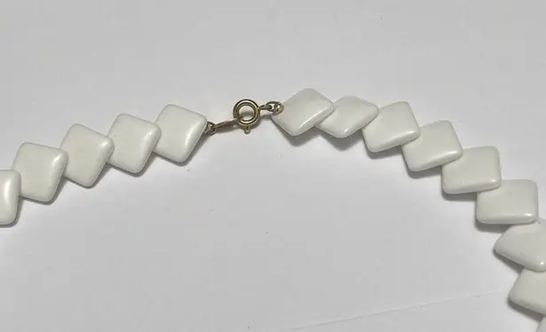Trifari Signed White Plastic Beads Necklace Gold Tone Clasp