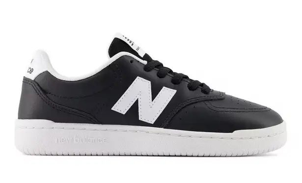 New Balance BB80 Low-Top Leather Sneakers, Black/White, Size 9.5/EU 41