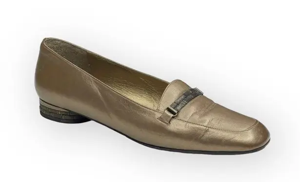 Stuart Weitzman  ❁ Metallic Bamboo Leather Loafer ❁ Bronze + Silver Hardware ❁ 7W