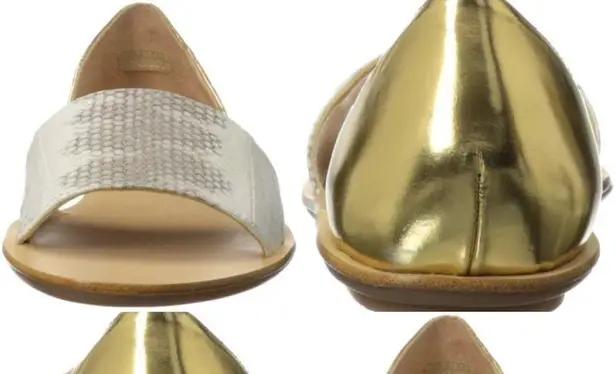 Loeffler Randall new ❁ Sawyer Snake Flat Sandals ❁ Ivory Metallic Gold Leather ❁