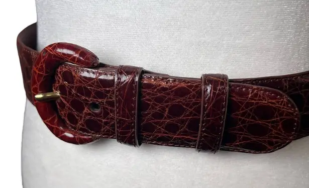 VTG Genuine Caiman Leather Waist Belt Made in Italy Croc Cognac Brown Sz 30 (S)