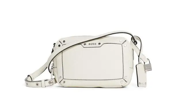 BOSS White Zipper Up Zip Pockets Adjustable Strap Handbag Crossbody Bag