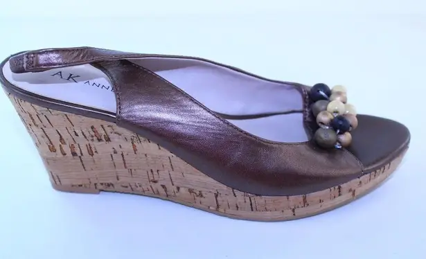 Anne Klein  Odiana Brown Leather Slingback Wedges 6