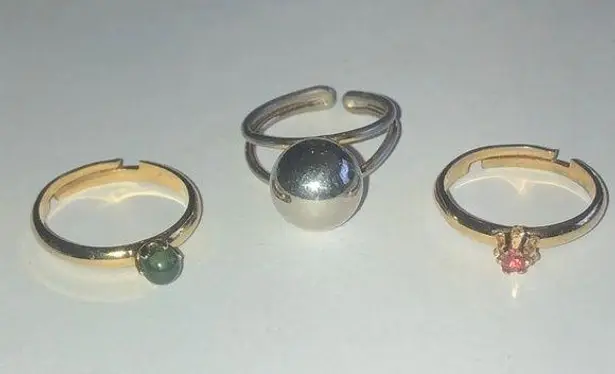 Lot of 3 Vintage Gold Tone Adjustable Rings Jade Color Pink CZ