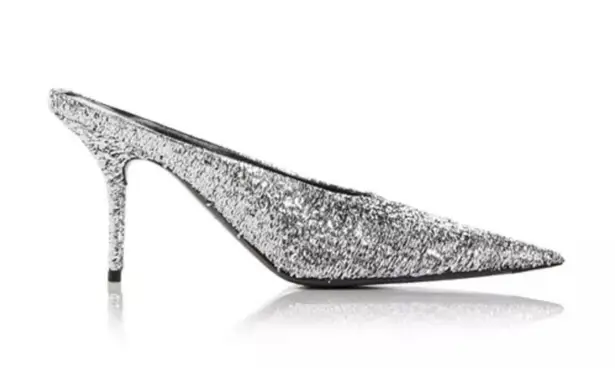 Balenciaga Knife Glitter High Heel Mules in Silver Titanium Size 37 New +DustBag