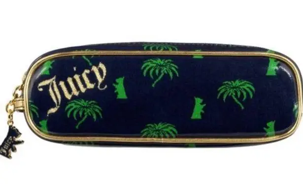 Juicy Couture  Juicy Loves Sephora Navy Blue Green and Gold Barrel Cosmetic Bag