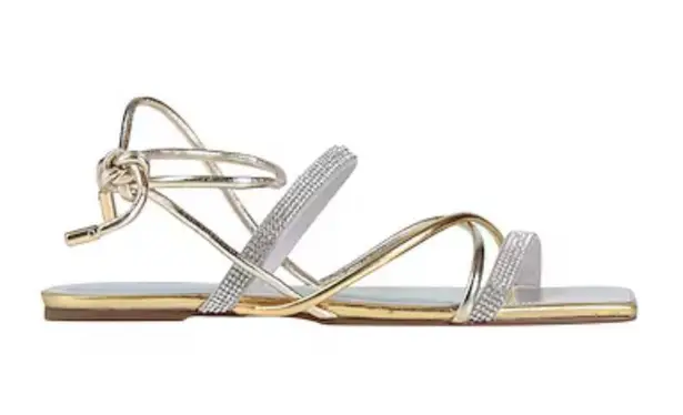 Arezzo flat lace up sandals size 8.5 NWT gold rhinestone leather