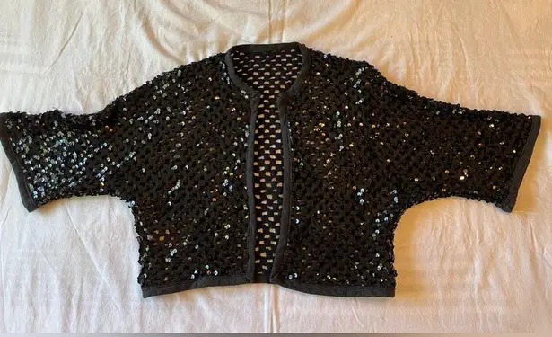 Vintage 1960’s Unbranded Black Crocheted Sequined Bolero Shrug Jacket Size S GUC
