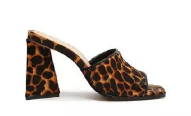 Schutz Womens LIZAH Square Toe Leopard Calf Hair Block Heel Sandals Shoes 7.5M