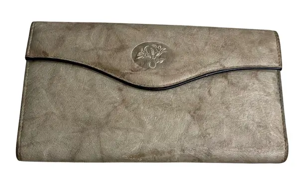 Buxton Vintage Leather Clutch Wallet Organizer Beige Coin Purse Snap Closure Tan