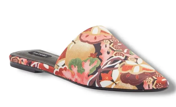 Natori Adore Pointed Toe Mules Size 7.5 Ikebana Floral Satin Slip-On
