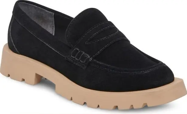NEW Dolce Vita Elias Suede Leather Lug Sole Penny Loafers in Midnight Size 8.5 Black