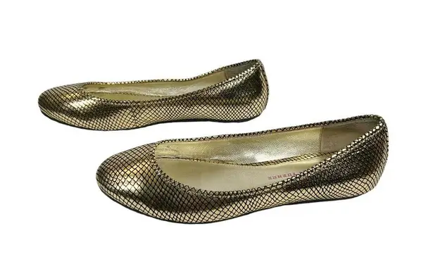 Elaine Turner Metallic Gold Snake Print Reptile Embossed Flats