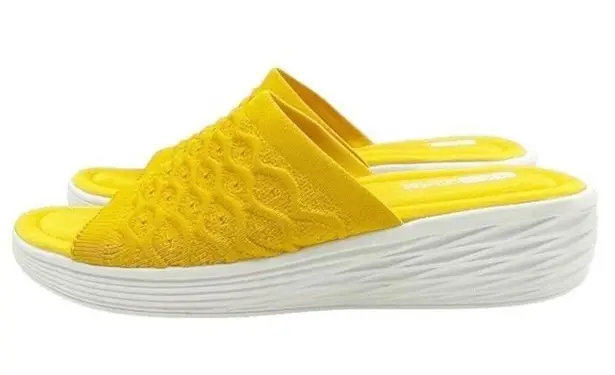 Ryka Nanette Stretch Knit Slide Demi-Wedge Slip-On Sandal Yellow White Size 9.5