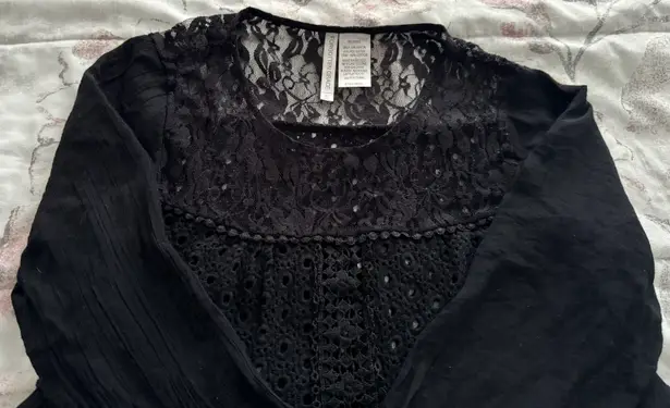 Forgotten Grace Black Lace Crochet Long Sleeve Blouse Tunic, size S