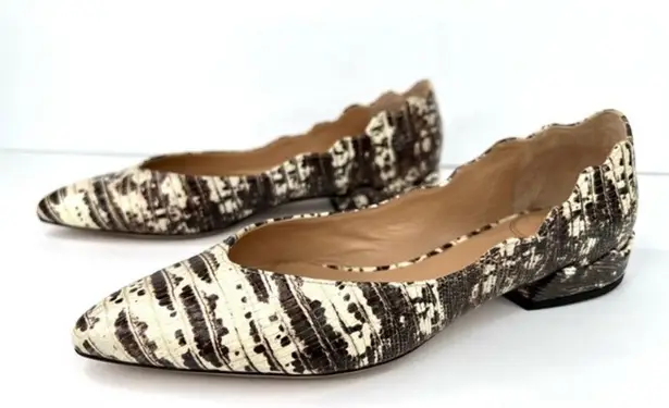 Chloé Laurena Croc Lizard Embossed Animal Scalloped Leather Ballet Flats 35.5