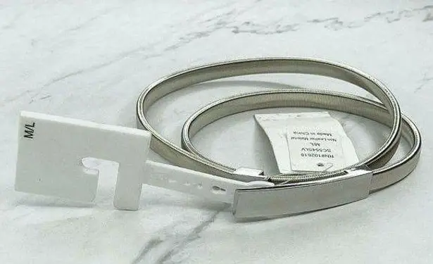 The Bar Silver Tone Coil Stretch Buckle Cinch Belt Size Medium M