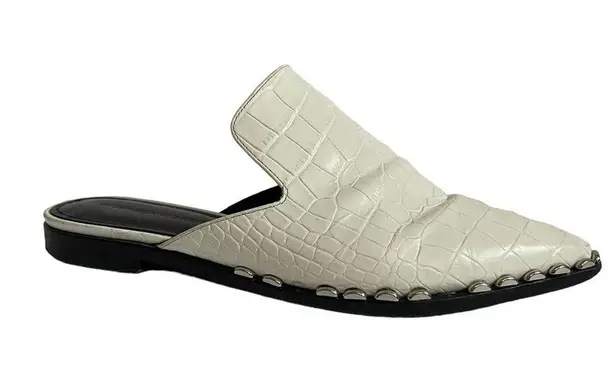 Sigerson Morrison White Pointed Toe Crocodile Embossed Leather Mules Size 6