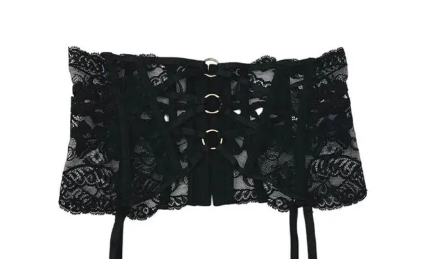 Aubade Women's Black Lace Sheer Corset Garter Belt Waist Cincher Lingerie Size S